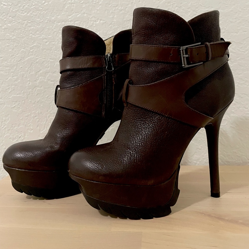 Sam Edelman high heel booties brown leather fleece lined size 6 offer welcome